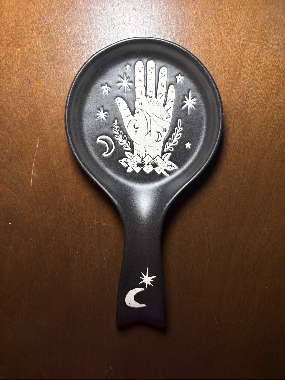 Black Ceramic Spoon Rest with Astrology Hand Design